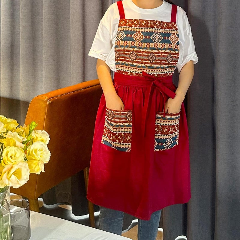 MILCIL Store Kitchen Apron with Pockets, Womens Pinafore Dress, Floral Apron for Cooking Gardening, Gift for Mom, Wife, Girlfriend - Image 5